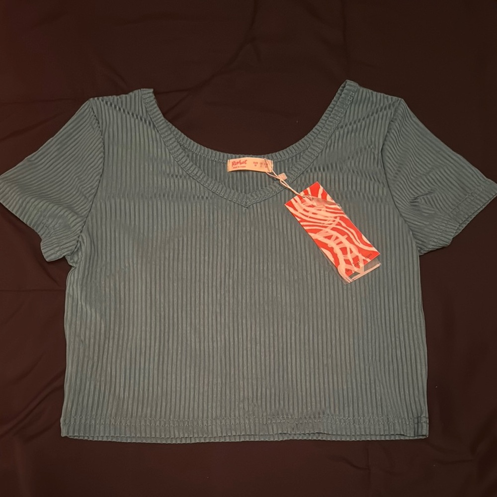 ROMWE Teal Ribbed Crop Top